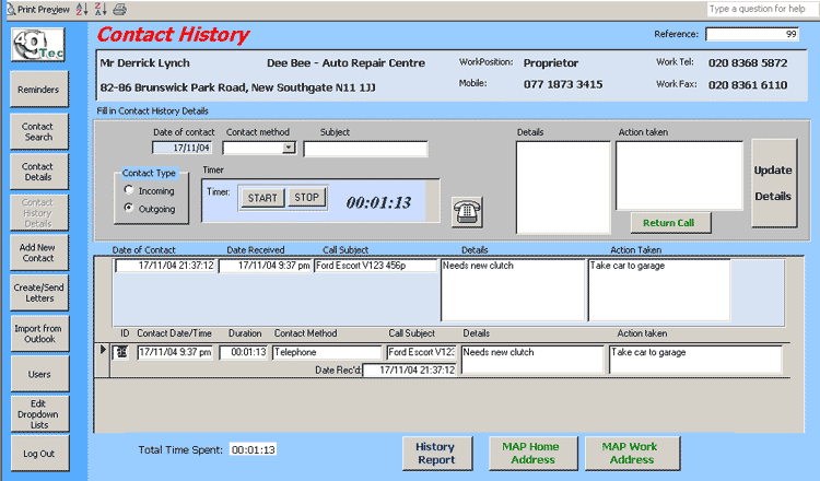 The Contact History Screen