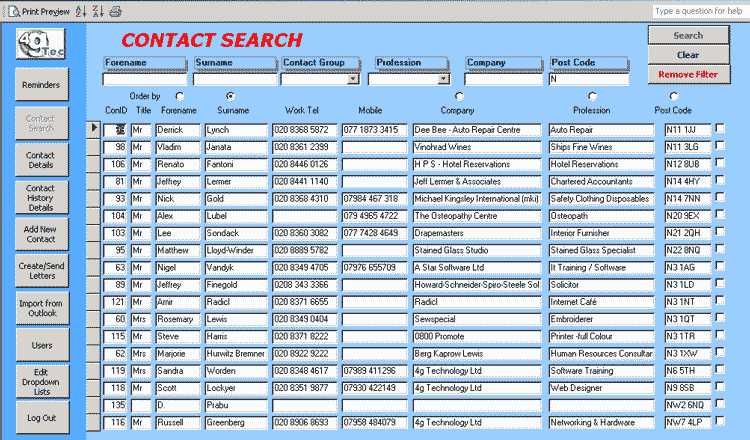 The Contact Search Screen